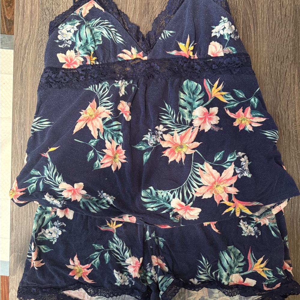 INC International Concepts Navy and Pink Floral Pajama Set